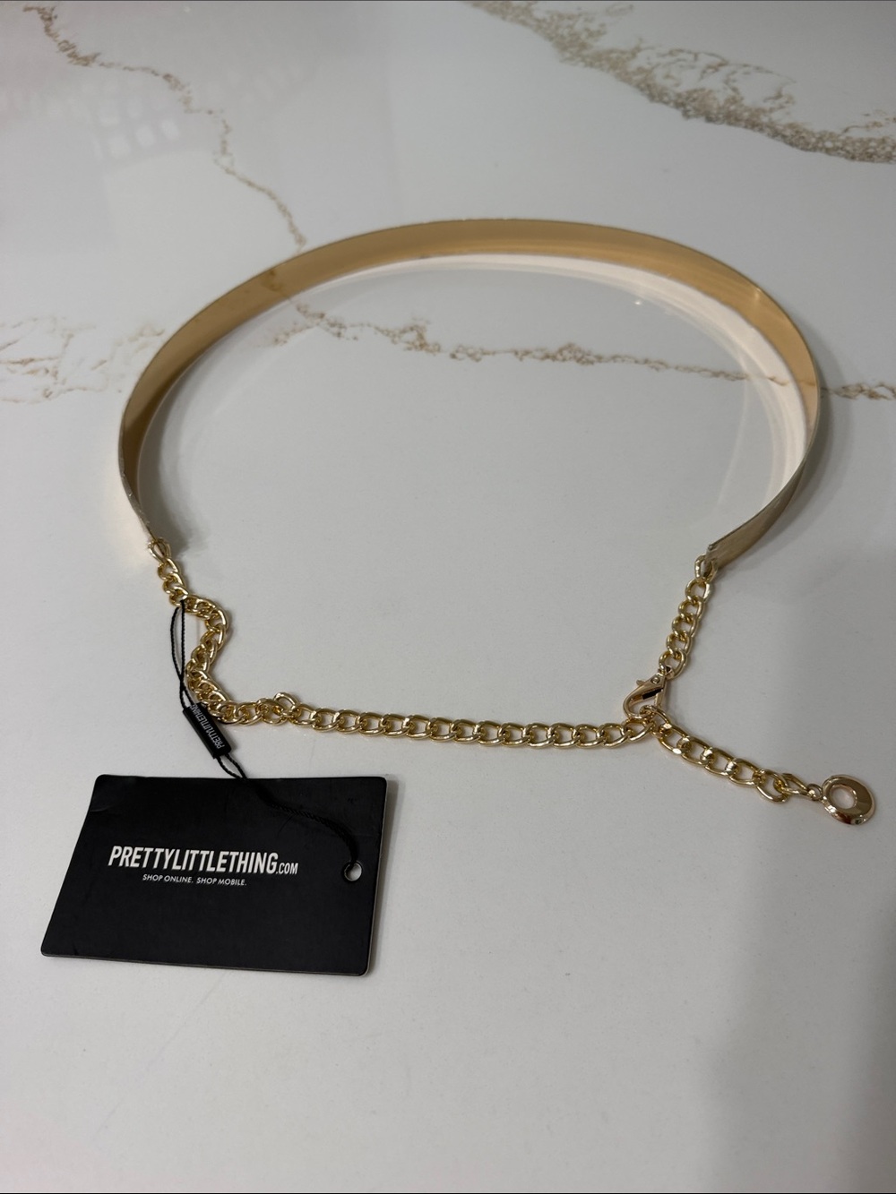 NWT PRETTYLITTLETHING Gold Thin Metal Plated Waist Chain Belt S/M